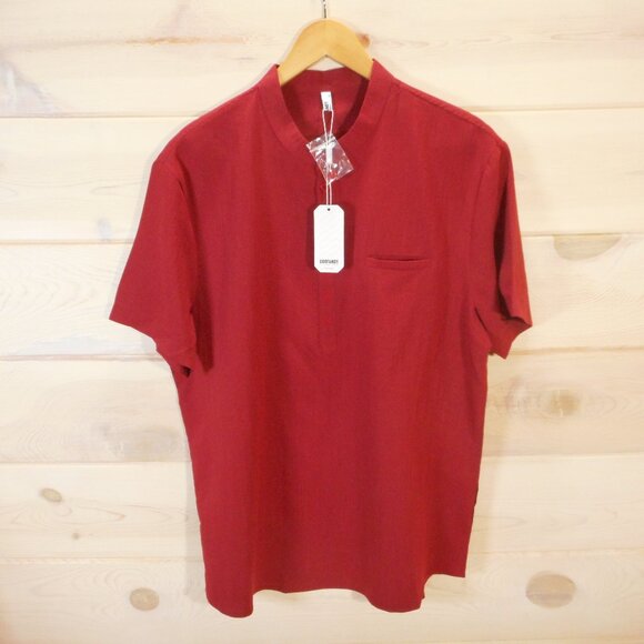 NWT Coofandy Men’s size M Red Half Button Shirt Short Sleeve Henley Pocket - Picture 1 of 10